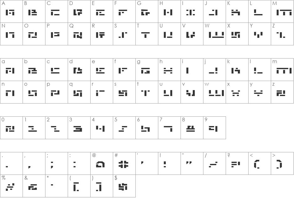 Missile Man Expanded font character map preview