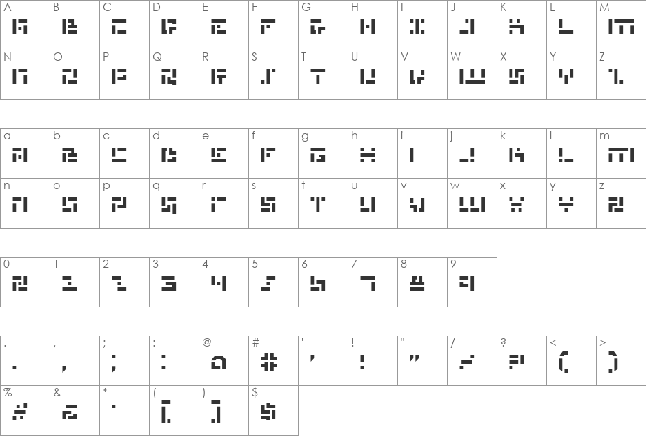 Missile Man Pro font character map preview