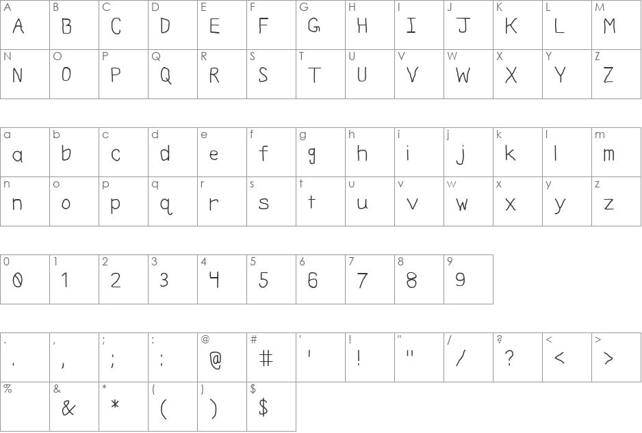 Missing Assignment font character map preview