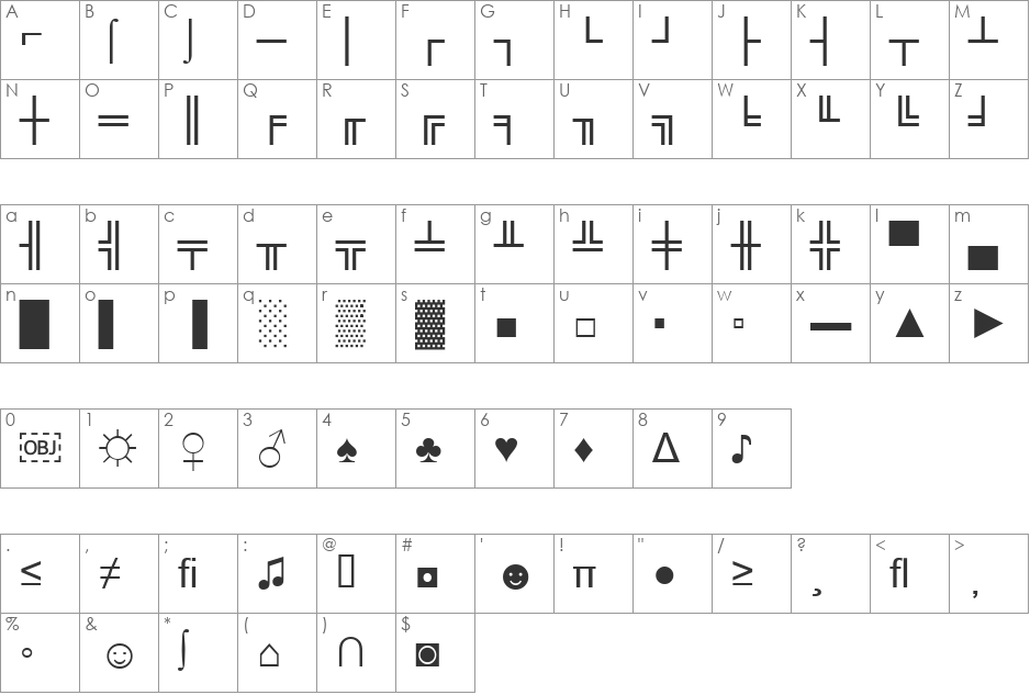 Missing Key font character map preview