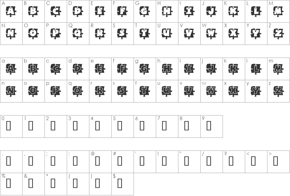 Missing Piece font character map preview