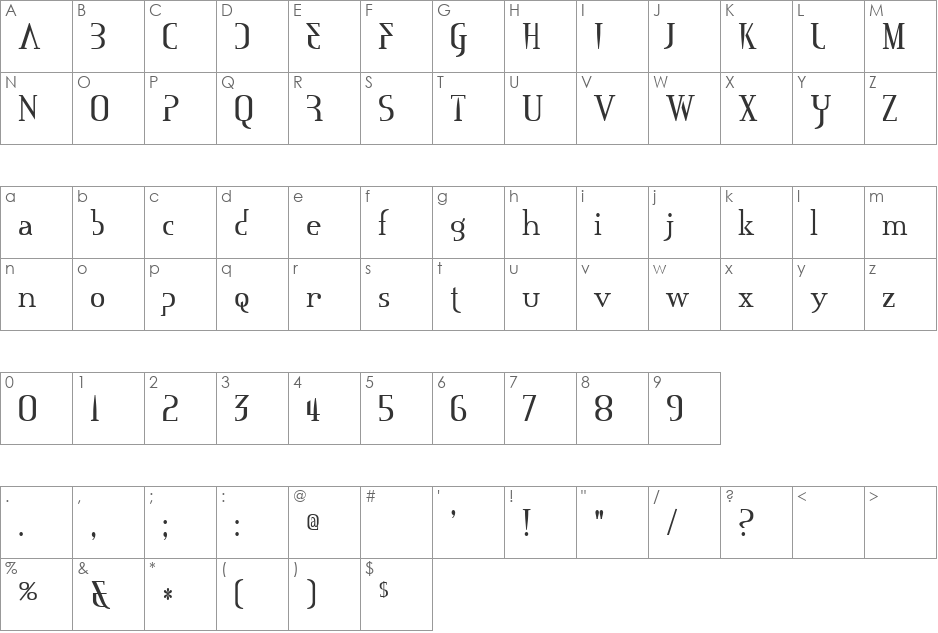 Mississauga font character map preview