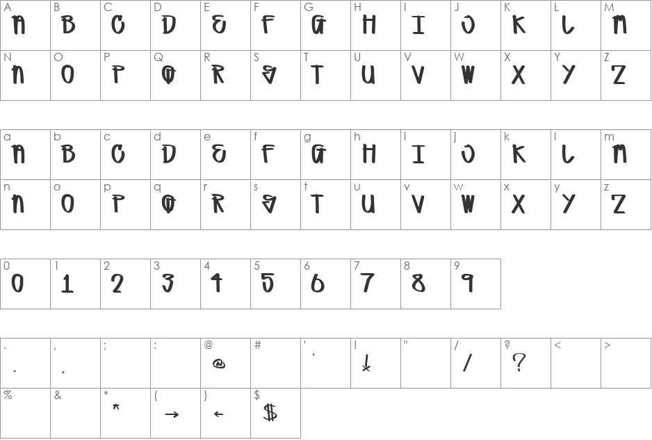 MISTA BIG font character map preview