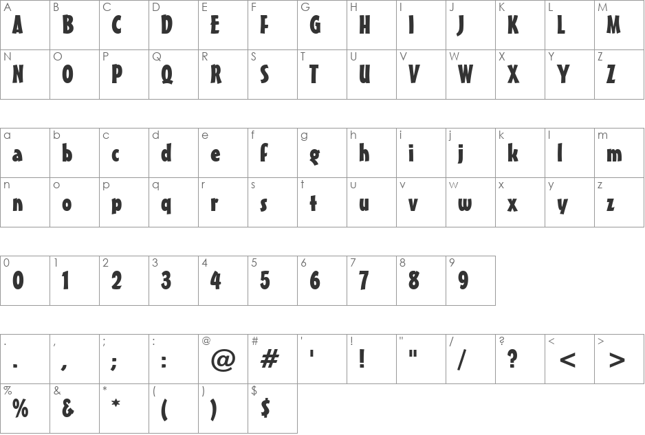 MisterEarl Bd BT font character map preview