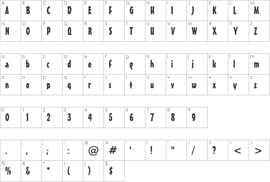 MisterEarl BT font character map preview