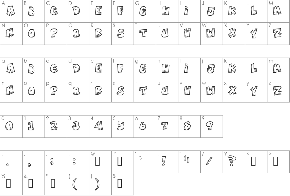 MisterVampire font character map preview