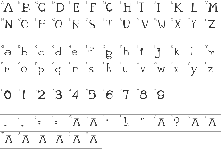 mister_tate font character map preview