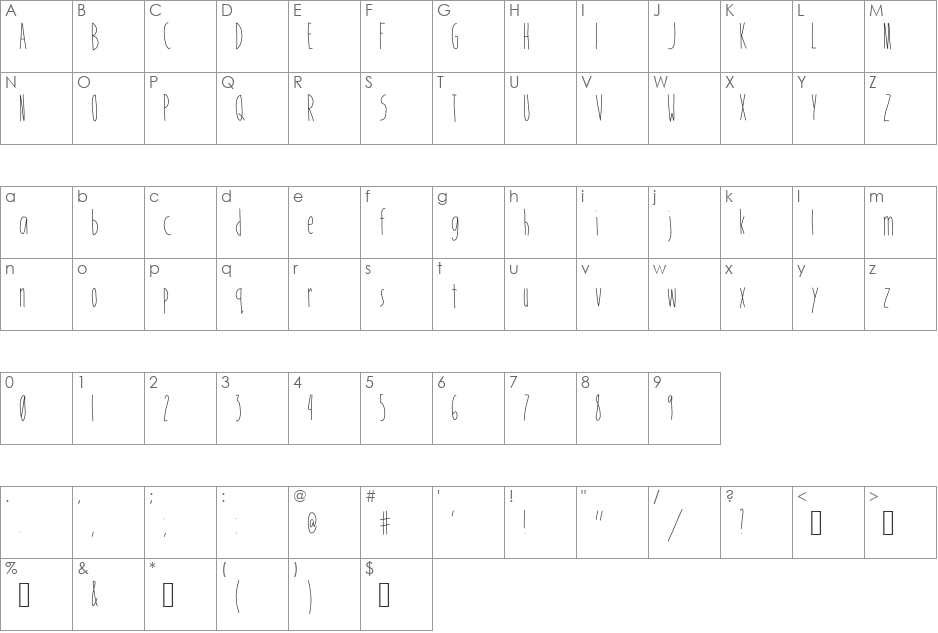 Mistress font character map preview