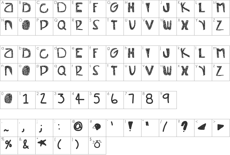 Misunderstood font character map preview