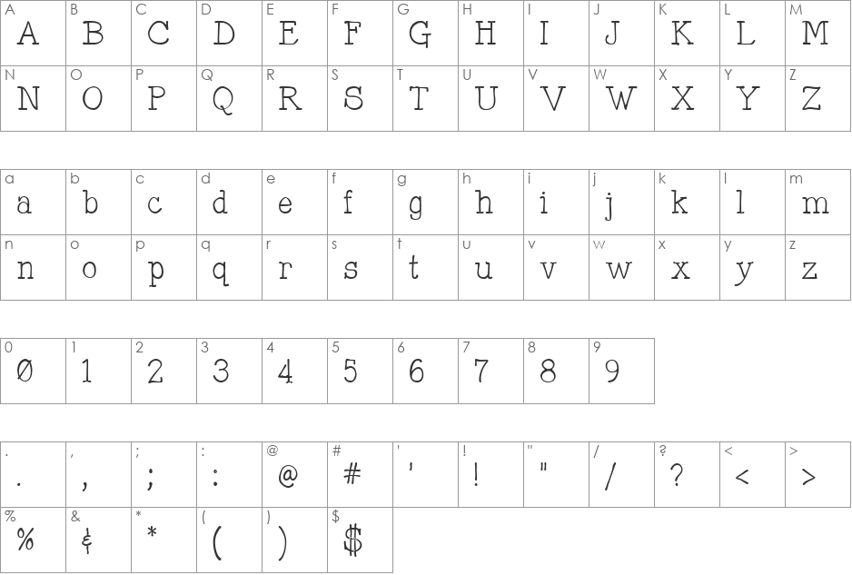 Mitchell Park East font character map preview