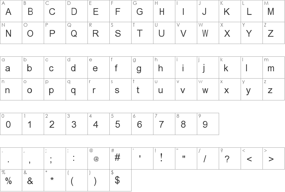 Mitra Mono font character map preview