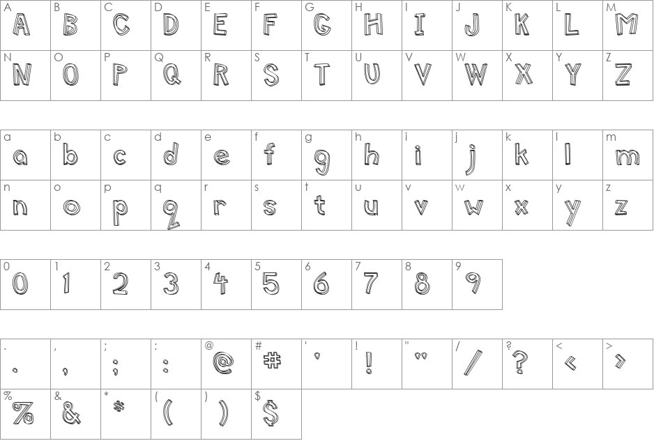 MittenHollow font character map preview