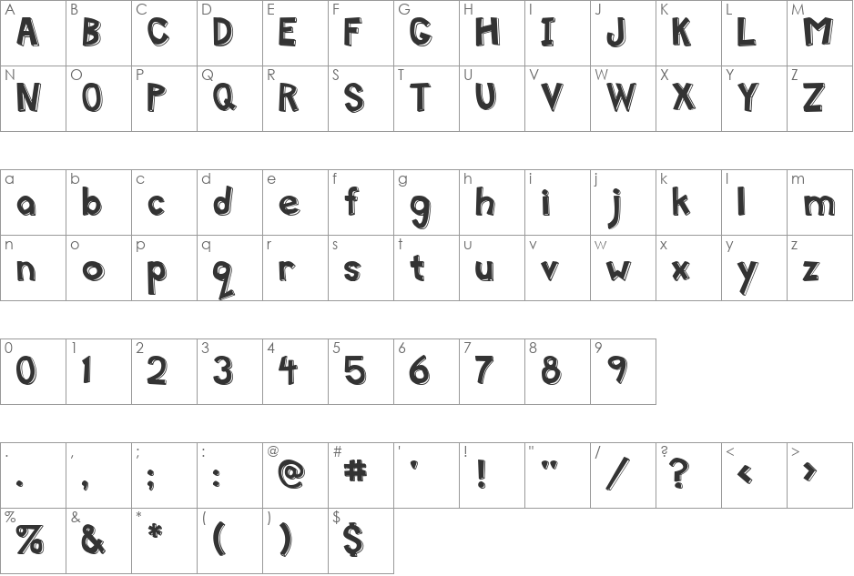 MittenLeft font character map preview