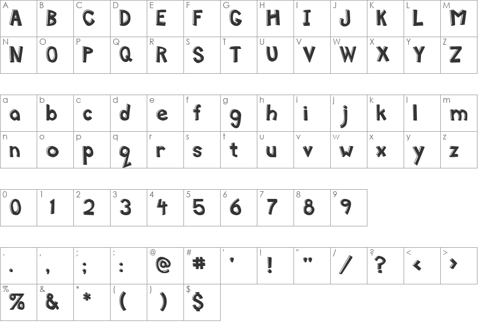 MittenRight font character map preview
