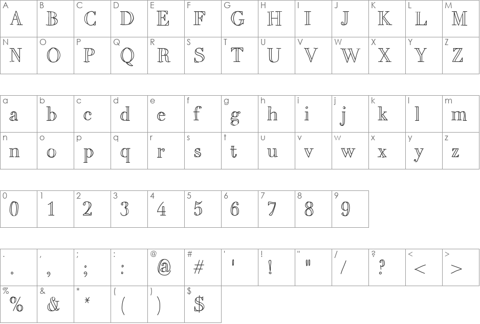 MixBrescia font character map preview