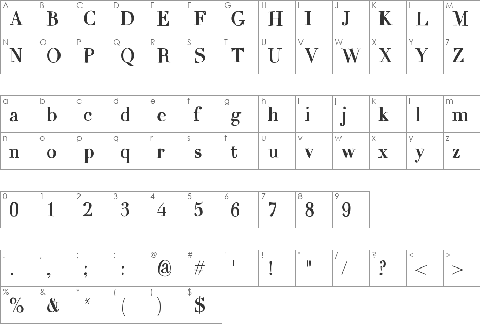 MixCarpathia font character map preview