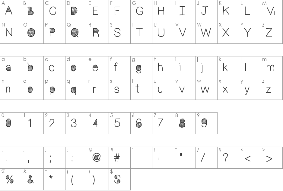 MixCrosshatch font character map preview