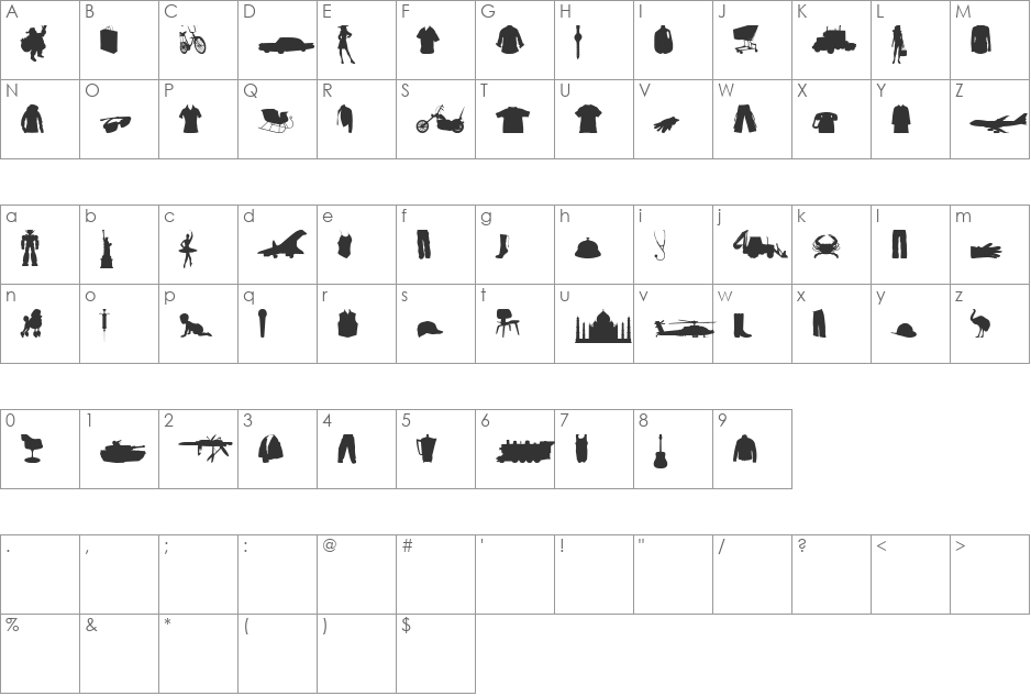 Mixed Silhouettes vol 3 font character map preview
