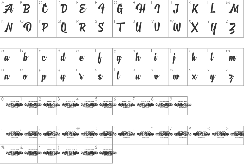 MJ AlGhifari font character map preview