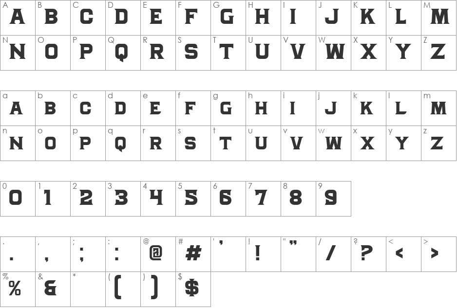 MJ Granada font character map preview