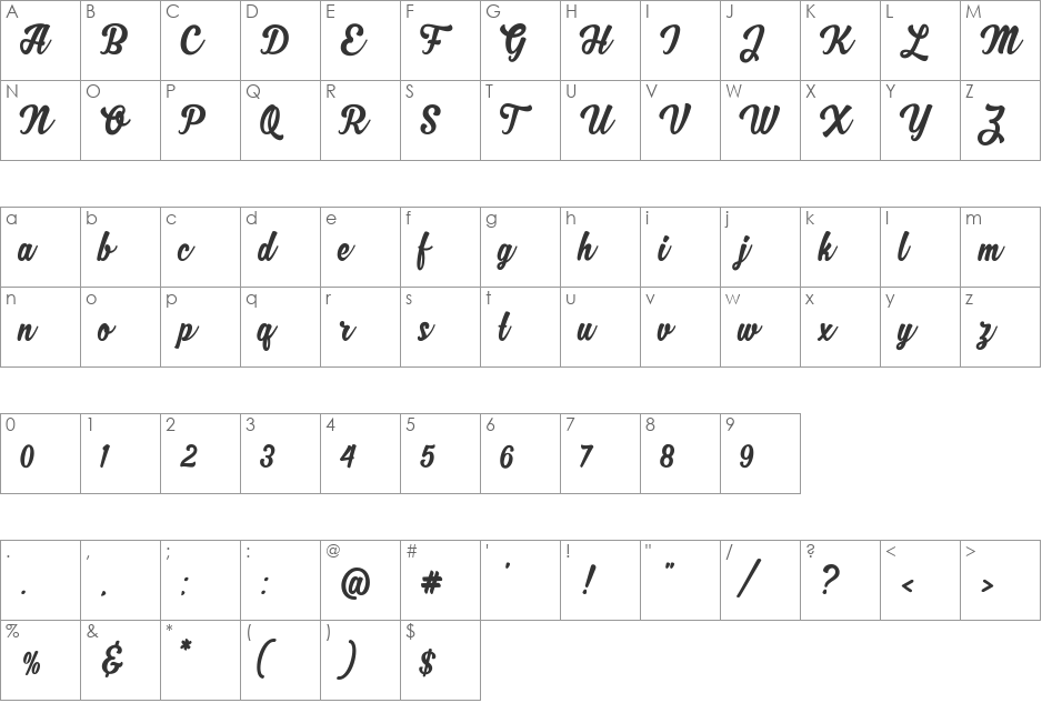 MJ Zhafira Demo font character map preview