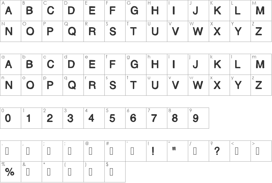MJletter2 font character map preview