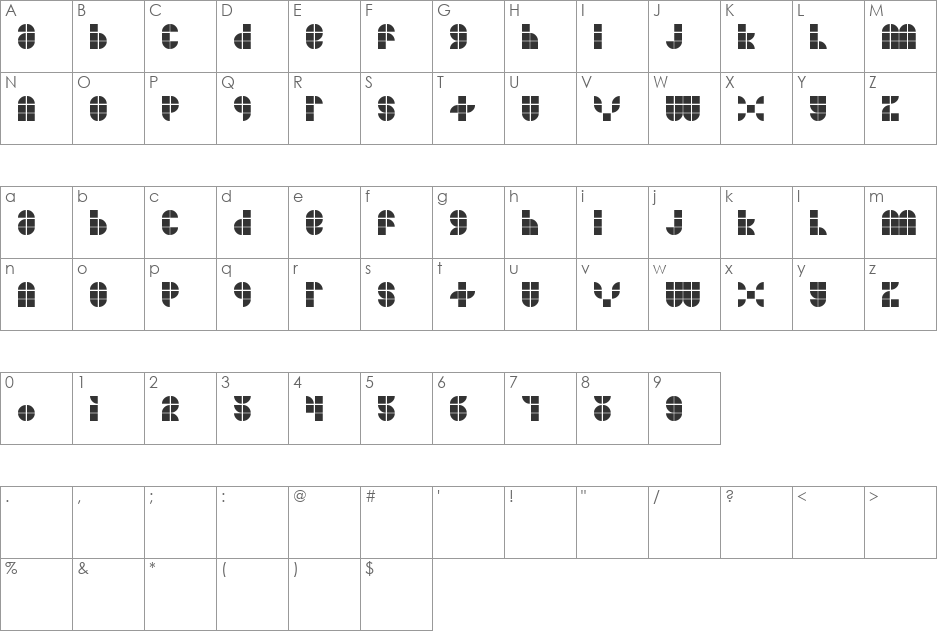 MKF Tiler font character map preview