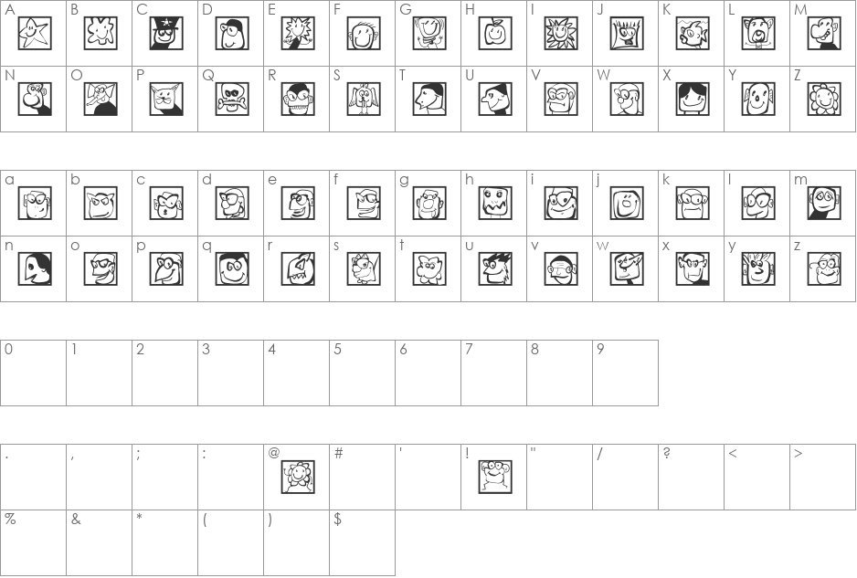MKHeads font character map preview