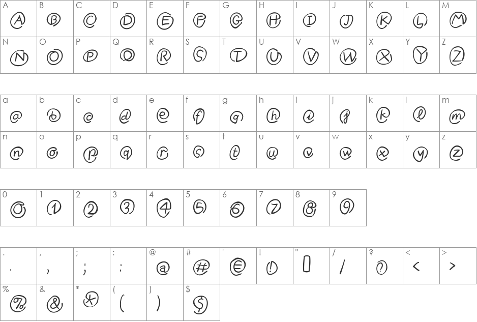 MKlammerAffen font character map preview