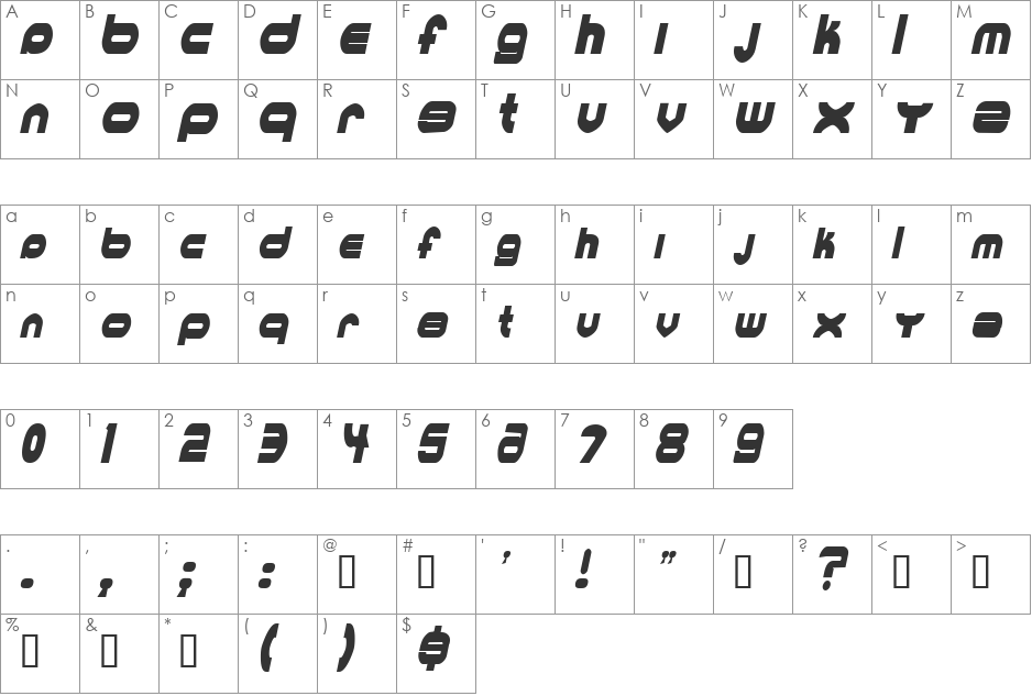 MKUltraCondensed font character map preview