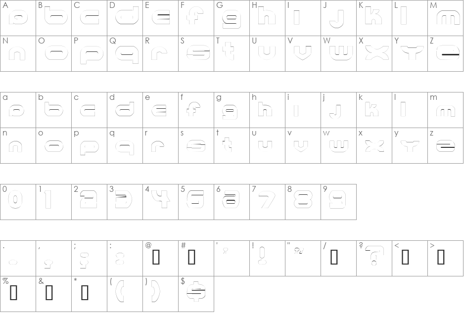 MKUltraOutline font character map preview