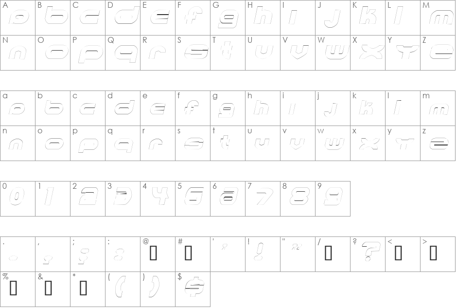 MKUltraOutline font character map preview
