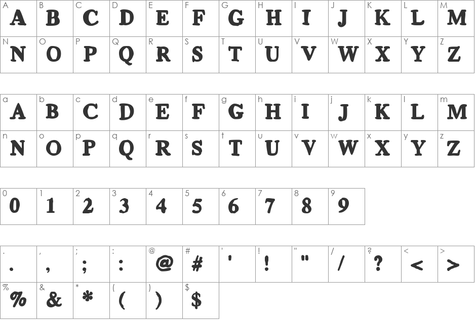 ML monstrolino font character map preview