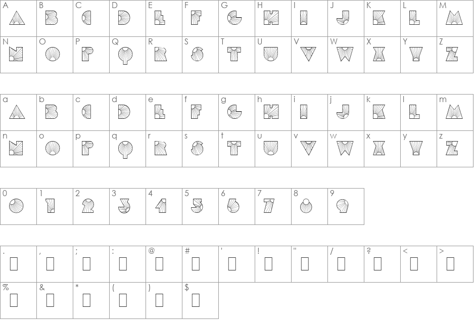 ML Sunglow KK font character map preview