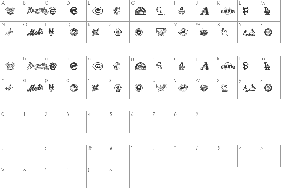MLB NL font character map preview