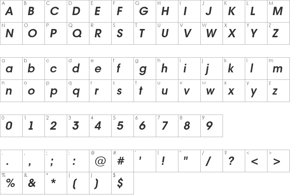 a_AvanteInt font character map preview