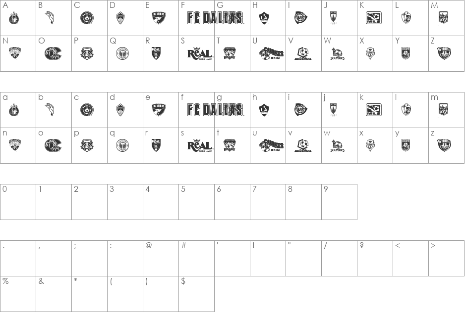 MLS WEST font character map preview