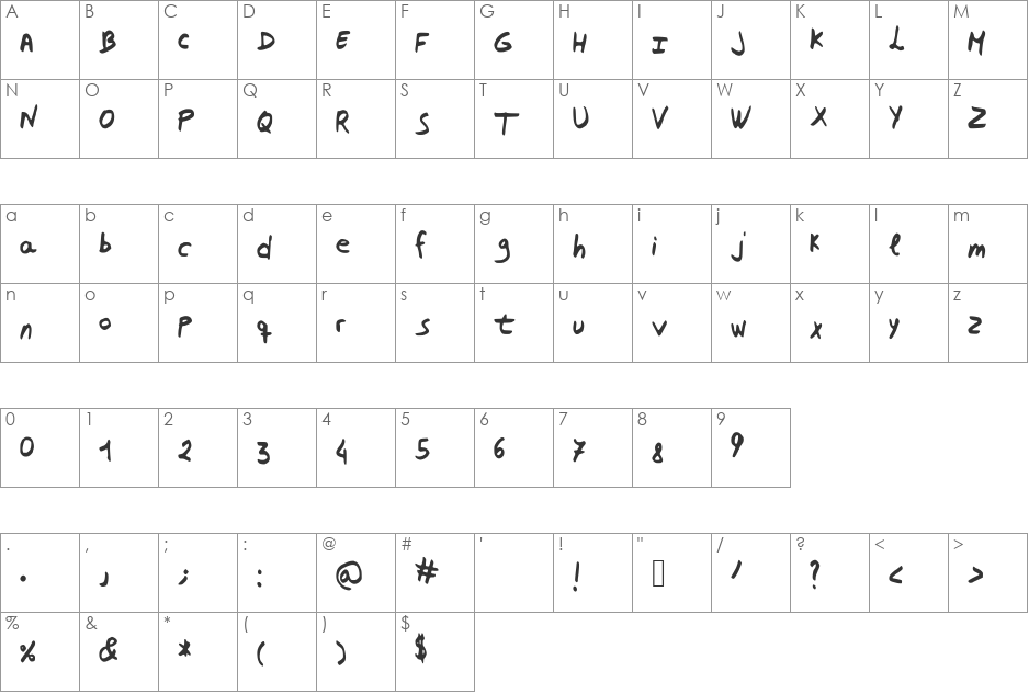 MMN font character map preview