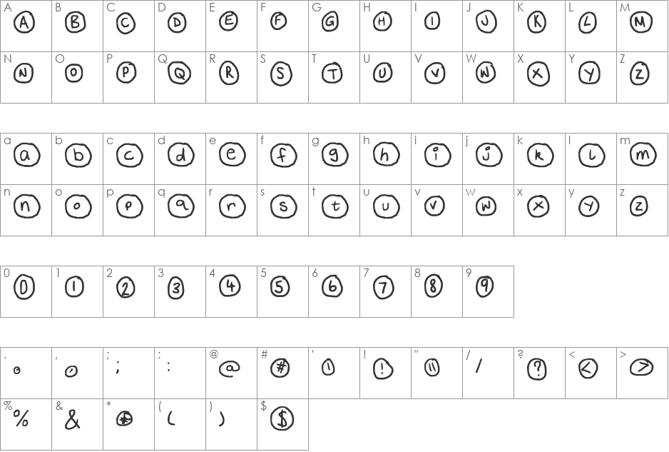 mnm font character map preview