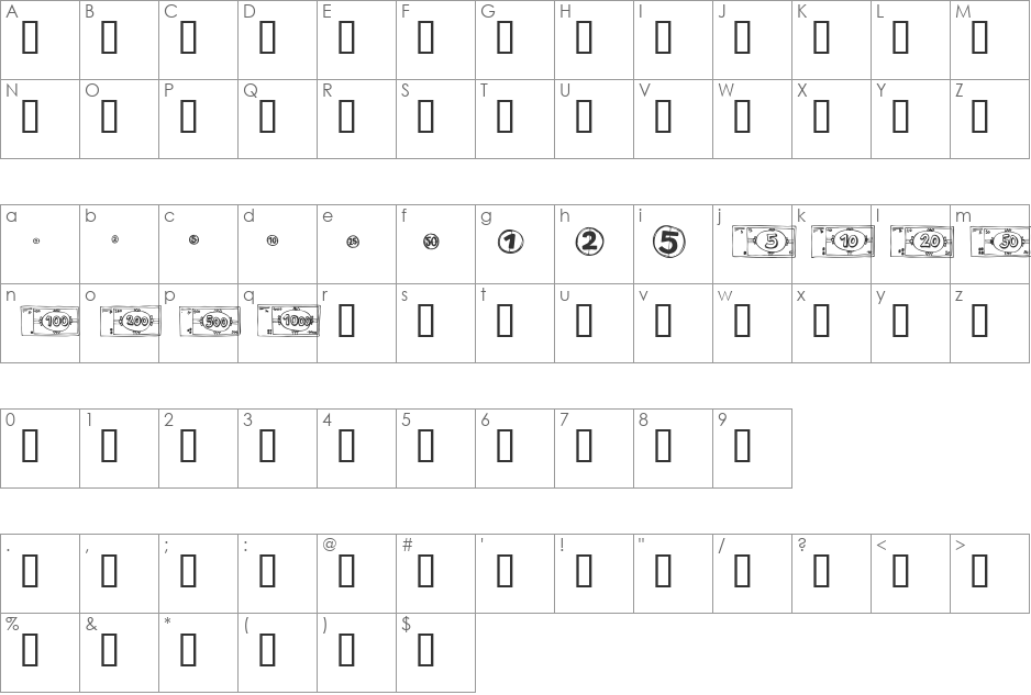 Mo Money font character map preview