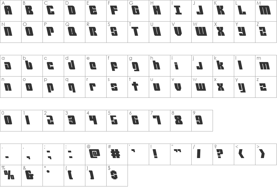 Mobile Infantry Leftalic font character map preview