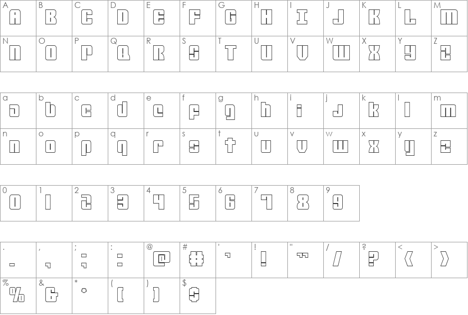 Mobile Infantry Outline font character map preview