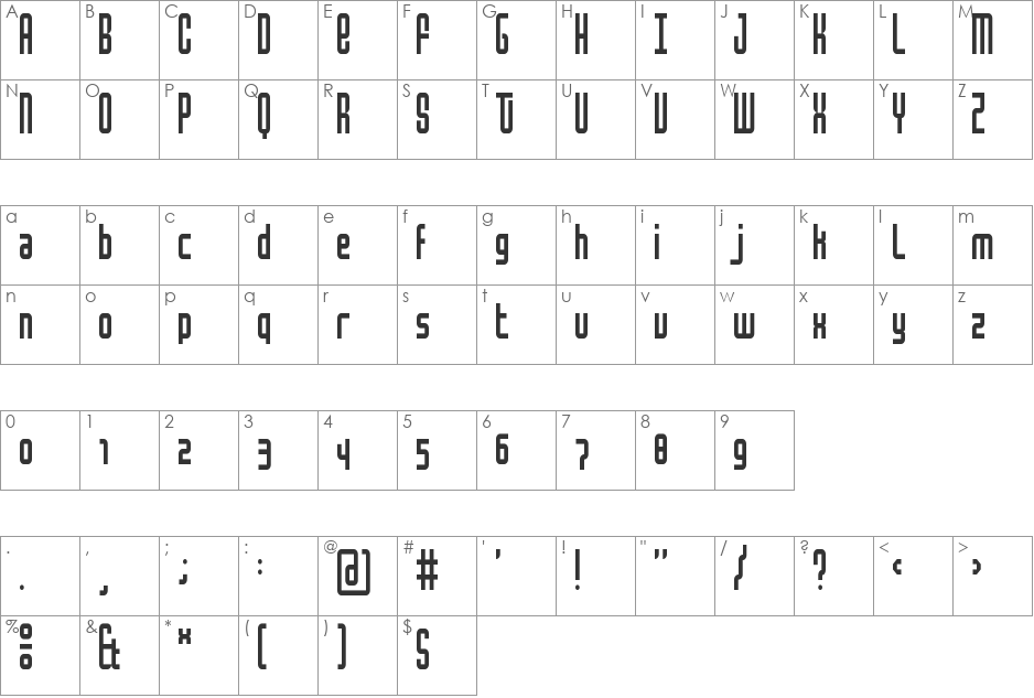 Mocha Condensed font character map preview