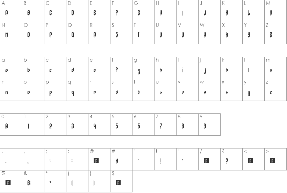 Mod Gothic font character map preview