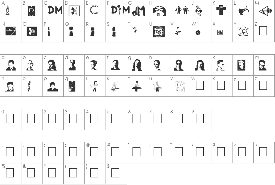 Modebats font character map preview