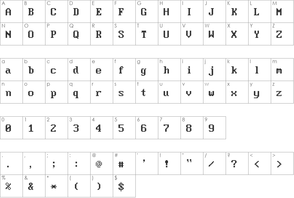 Moder DOS 437 font character map preview