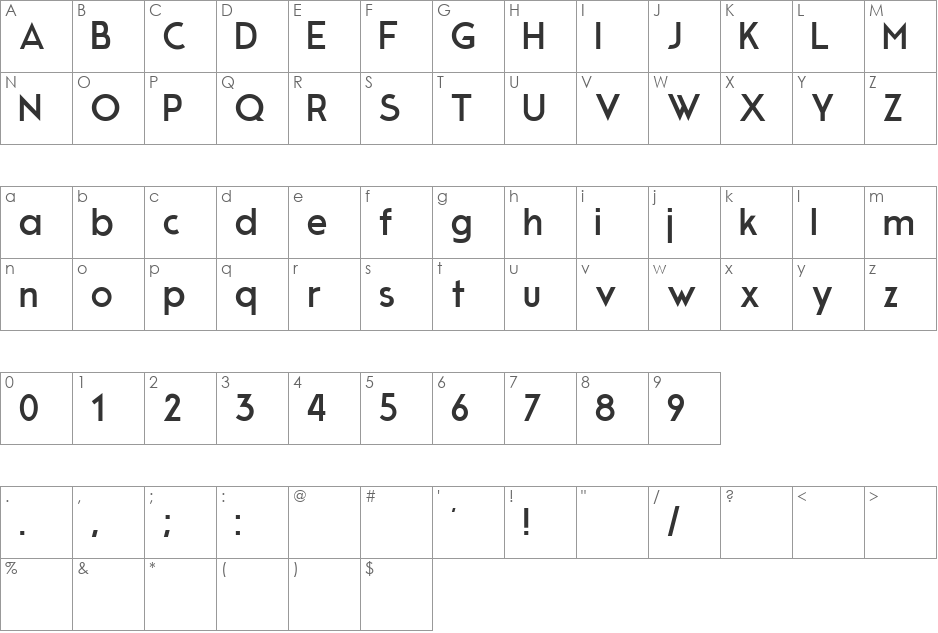 Modern Grotesk font character map preview