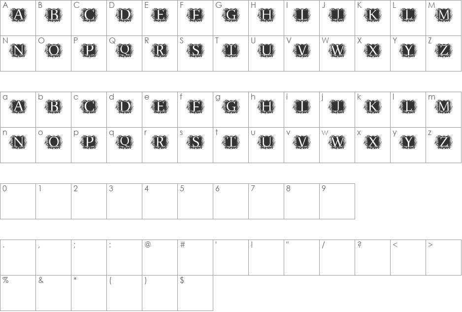 modern kerawang font character map preview