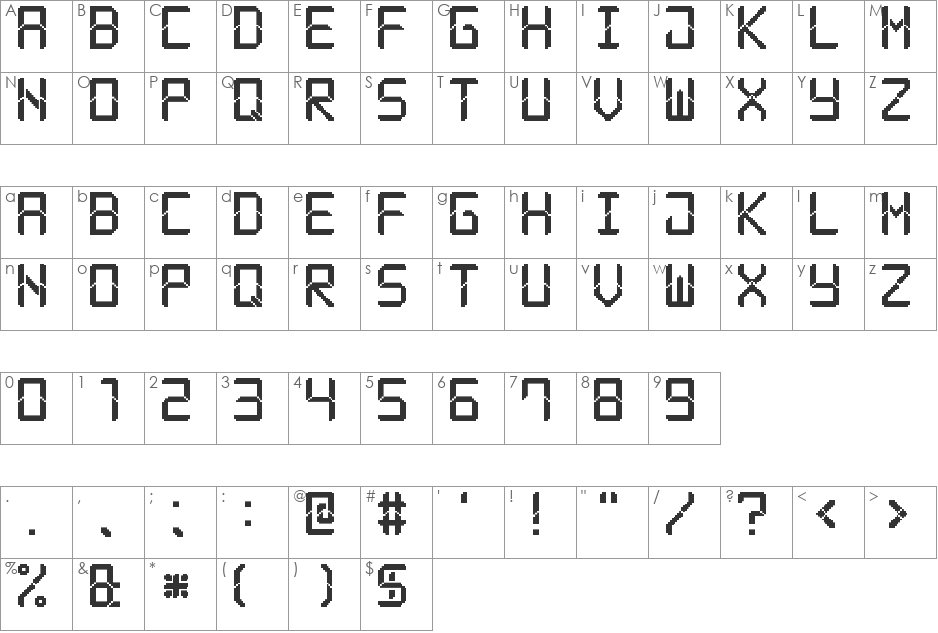 Modern LCD-7 font character map preview