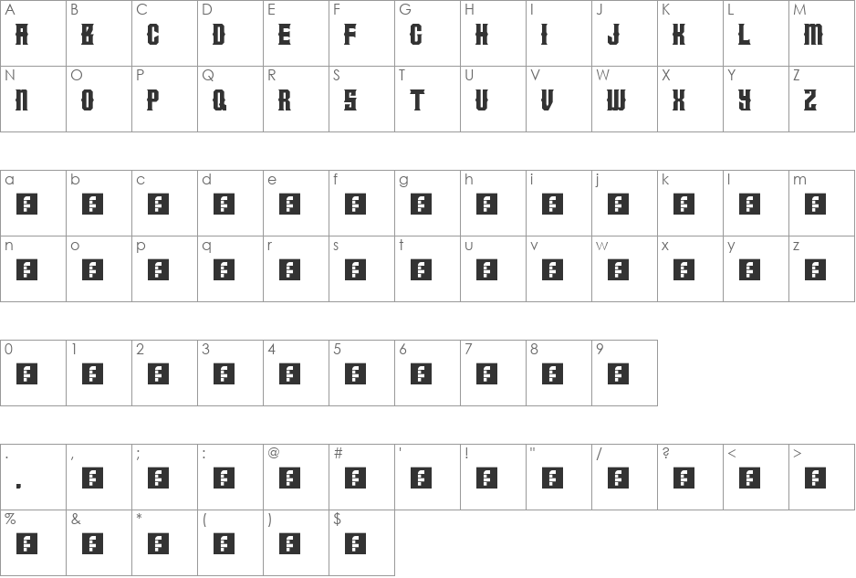 Modern West font character map preview